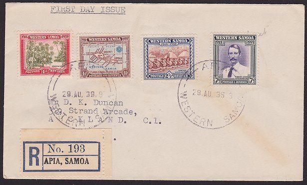 SAMOA 1939 25th Anniv set on registered FDC ex Apia.........................1316