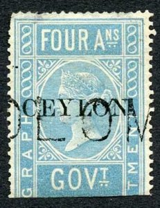 Ceylon Telegraph SGT2 4a India opt Ceylon with Colombo cancel Cat 48 pounds