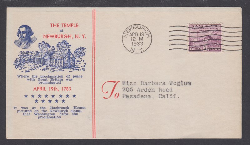 US Planty 727-10a FDC. 1933c  Peace, FIRST National Temple Hill cachet, clean