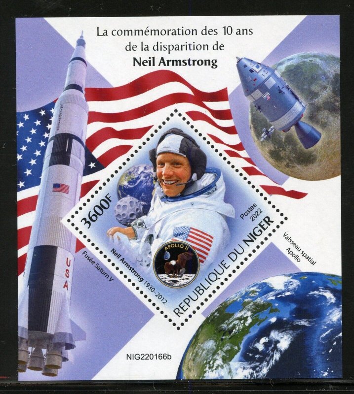 NIGER 2022  10th MEMORIAL OF NEIL ARMSTRONG SOUVENIR SHEET MINT NH