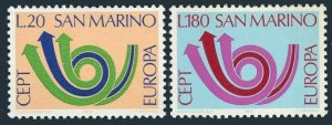 San Marino 802-803, MNH. Michel 1029-1030. EUROPE CEPT-1973, Post Horn & Arrow.