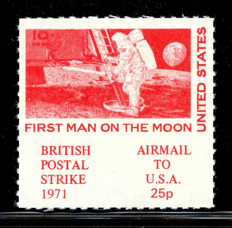 GREAT BRITAIN 1971 STRIKE POST LABELS 25p AIRMAIL TO USA Issue US Sc C76 MNH