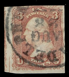 US #65 IMPERF??   VF/XF, large imperf margins, lovely FANCY cork cancel,  cou...