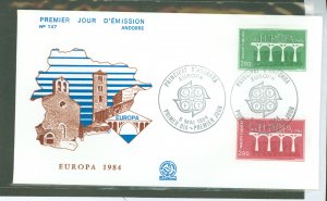 Andorra (French) 323-324 1984 europa pair, bridge, on unaddressed, cacheted first day cover