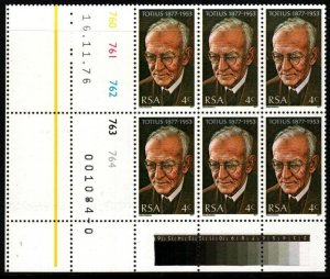 SOUTH AFRICA SG412 1977 BIRTH BICENTENARY OF J.D.DU TOIT BLOCK OF 6 MNH