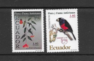 BIRDS - ECUADOR #1687a-b BIRDS & FLOWER MNH