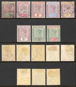 Gold Coast SG26/32 1898-1902 QV Wmk Crown CA P14 Part Set of 7 Mixed