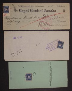 CANADA REVENUE FX64 EXCISE TAX STAMPS USED ON CHEQUES