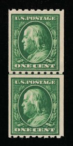 GENUINE SCOTT 390 F-VF MINT OG NH 1910 PERF-8½ SL-WMK COIL LINE PAIR  #12289