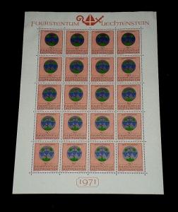 1971, LIECHTENSTEIN, ARMS OF CHURCH PATRONS, 50, SHEET/20 , MNH, NICE! LQQK!