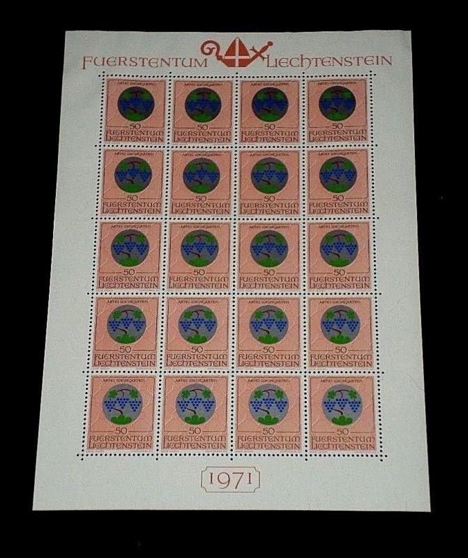 1971, LIECHTENSTEIN, ARMS OF CHURCH PATRONS, 50, SHEET/20 , MNH, NICE! LQQK!