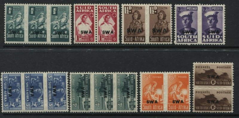 South West Africa 1942-45 1/2d to 1/ pairs mint o.g.