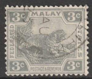 Malaya FMS Federated States Scott 53 - SG56, 1922 Leaping Tiger 3c Grey used