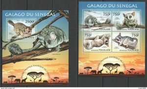 2013 Togo Wild Fauna Of Africa Wild Animals Galago From Senegal Kb+Bl ** Tg610