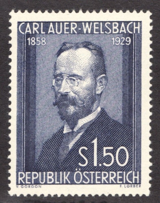 1954 Austria - Sc# 595 - 1.50s, Carl von Welsbach, Chemist. MNH Cv$21