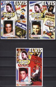 Afghanistan 2003 DISNEY/PRESLEY/DONALD/SNOW WHITE/MICKEY 3 Souvenir Sheets MNH