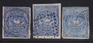 Ecuador 1865-72 Medio Real Ultramarine x 3 Shades Used. Scott 2