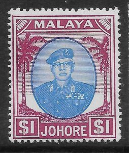 MALAYA JOHORE SG145 1949 $1 BLUE & PURPLE MTD MINT