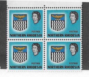 Northern Rhodesia Sc #76a missing value variety block of 4 NH VF