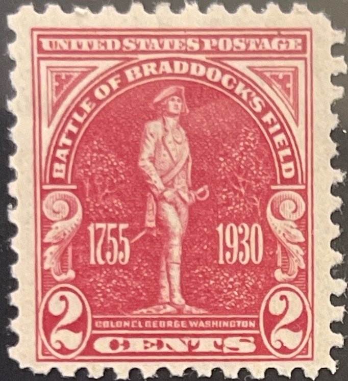 Scott #688 1930 2¢ Battle of Braddock's Field unused HR F/VF