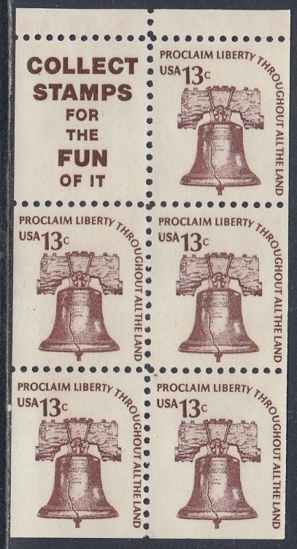 Scott 1595d (slogan 9) MNH Bkl Pane - 1976 Liberty Bell Issue