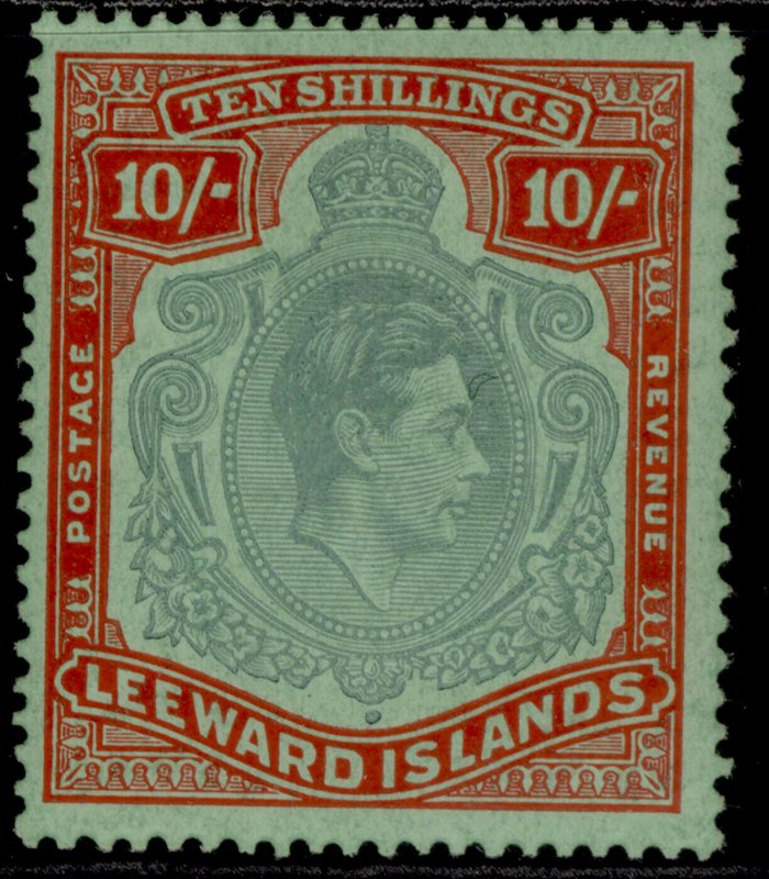 LEEWARD ISLANDS GVI SG113, 10s bluish green & deep red/green, LH MINT. Cat £200.