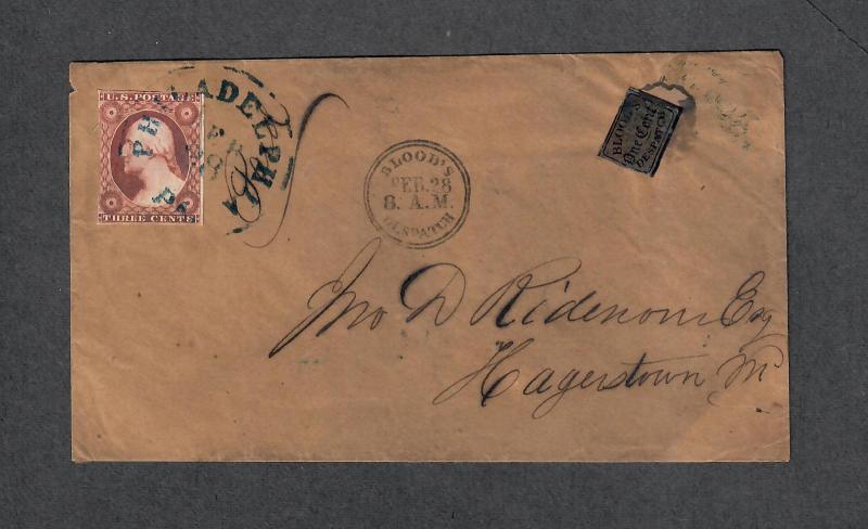 US Sc#11a+15L13 Bloods Despatch Local Cover, Cv. $1000