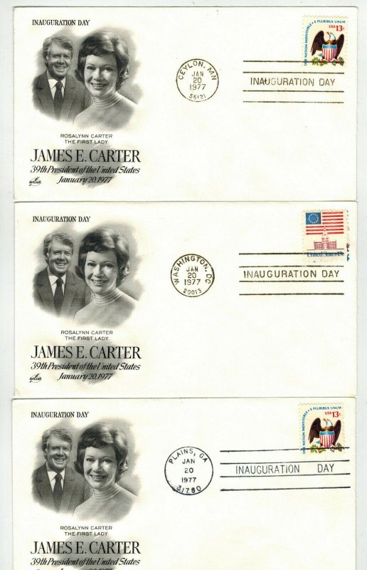 1977 PRESIDENT JIMMY + ROSALYNN CARTER SET OF 3 Diff Inauguration Day Cities