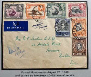 1946 Mombasa Kenya Airmail Cover To Dublin Ireland