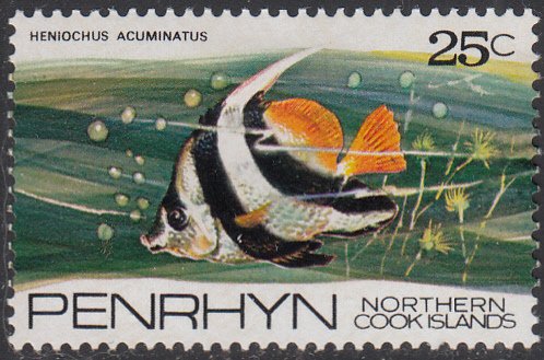 Penrhyn 1974-75 MH Sc #59 25c Heniochus acuminatus Fish
