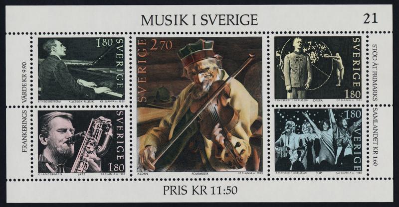 Sweden 1473 Plate 21 MNH Music, Violin, Piano, Musicians