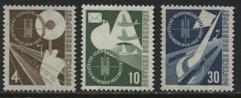 Germany 1953 Munich Exhibition 4pf, 10pf, & 30pf unmounted mint NH