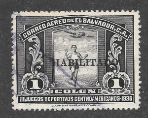 El Salvador Scott C45 UVLH - 1935 1col HABILITADO Overprint - SCV $6.00