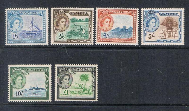 Gambia 1933 QEII SG 179,181-185 MNH