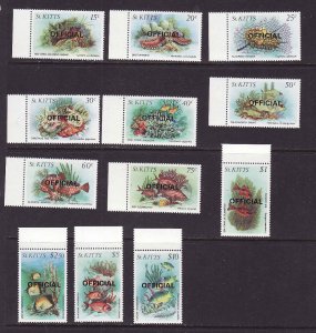 St Kitts-Sc#O29-O40-unused NH official set-Fish-Marine Life-1984-