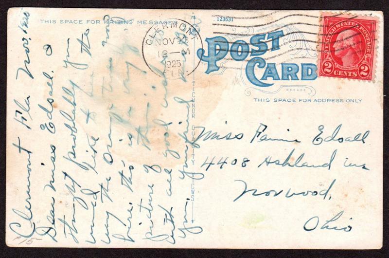 $Florida Machine Cancel Cover, Clermont, 11/23/1925 7 wavy lines flat slope down