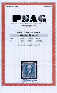 US 277 $2 1895 James Madison watermarked PSAG grade 80 unused OG hinged
