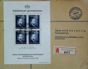 Liechtenstein 1938 Registered Cover Triesenberg-Gablonz Neisse C.S.R. X261-