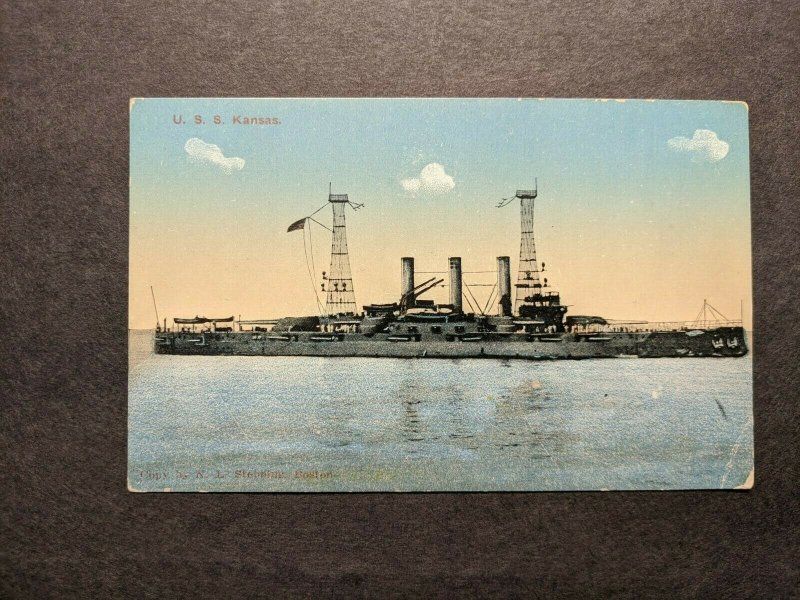 USS KANSAS BB--21 Naval Cover unused post card WWI era BATTLESHIP