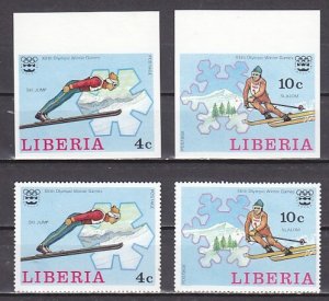 Liberia, Scott cat. 728-729 only. Skiing, PERF & IMPERF on 2 values. ^