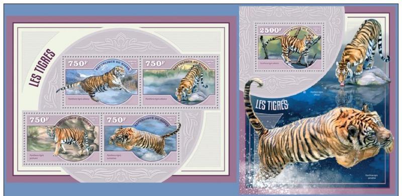 NIGER 2014 2 SHEETS nig14415ab TIGERS TIGRES WILDLIFE