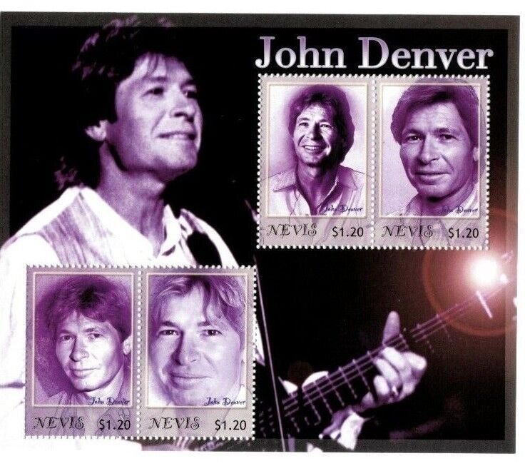 Nevis 2004 John Denver 1970's American Folk Music Hero Stamp- Sheet of 4 - MNH