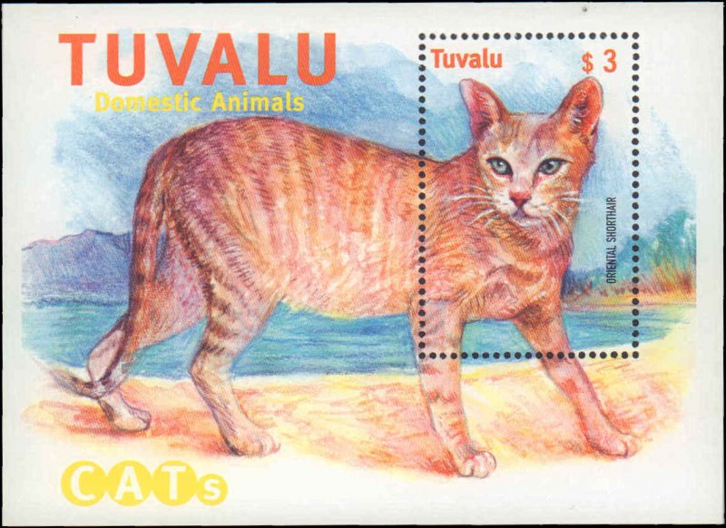 Tuvalu #841-842, Complete Set(2), Souvvenir Sheets, 2000, Dogs, Cats, Never H...