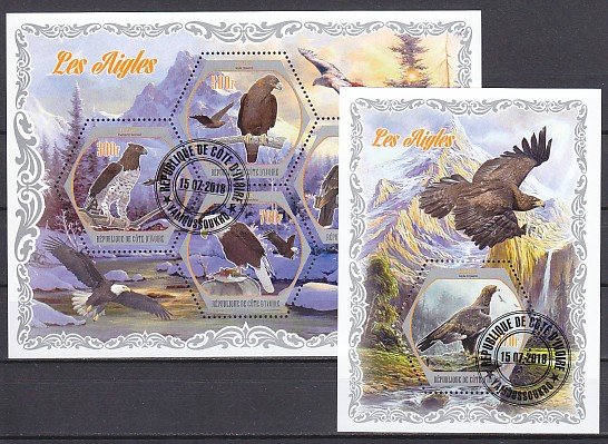 Ivory Coast. 2018 Cinderella issue. Birds of Prey sheet of 4 and s/sheet. ^