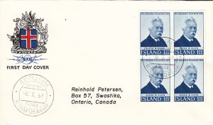 Iceland 1961 FDC Sc #343 1.40k Bjorn M. Olsen Block of 4