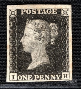 GB PENNY BLACK QV Stamp SG.2 1840 1d Plate 1b (IH) Mint LMM Cat £12,500 GRED22