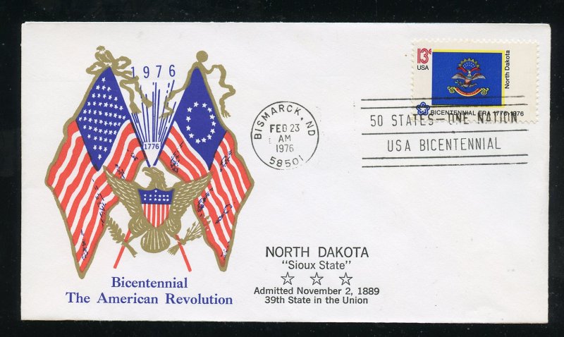 US 1671 American Bicentennial -  North Dakota UA Al Tag Boerger cachet FDC 