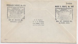 1938 USS Arizona BB-39 Lincoln Birthday to Washington DC Wentz cachet (N7837)