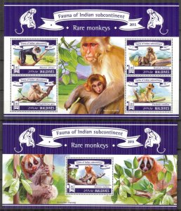 Maldive Islands 2015 Monkeys Sheet + S/S MNH