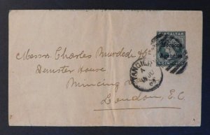 1909 Gibraltar Wrapper Cover Morocco Agencies Overprint Tanger to London England